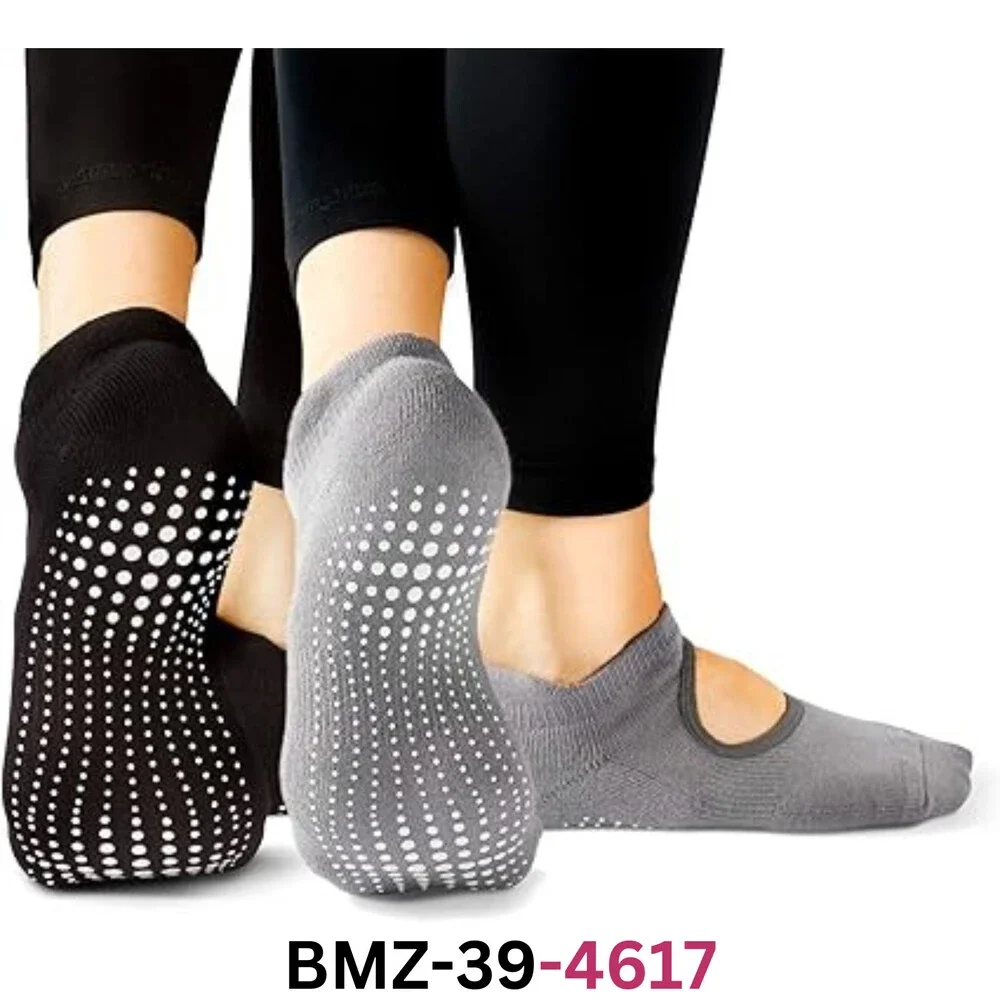 LA ACTIVE Non Slip Yoga Grip Socks-Black/Grey-2 Pairs Barre Ballet Pilates Socks